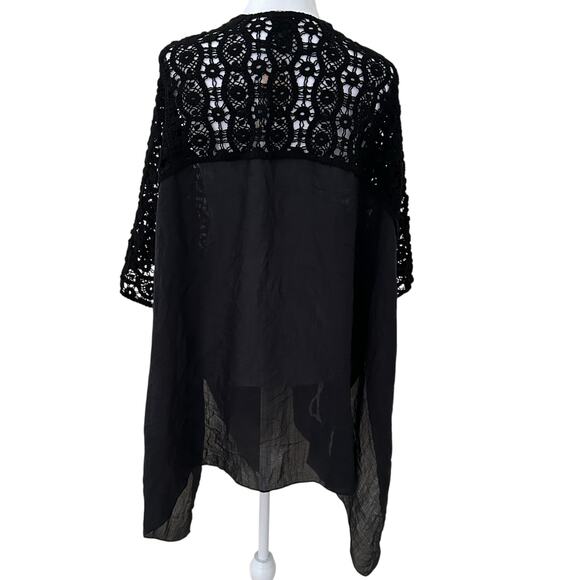 Steve Madden Women Black Crochet-Trim Open Front Lightweight Cardigan OSFM NWT - Picture 4 of 7